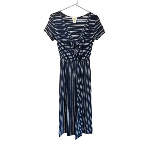 Caution-To-The-Wind Women's Small 13x52 Blue Striped Tie-Front Jumpsuit Romper - Picture 1 of 7